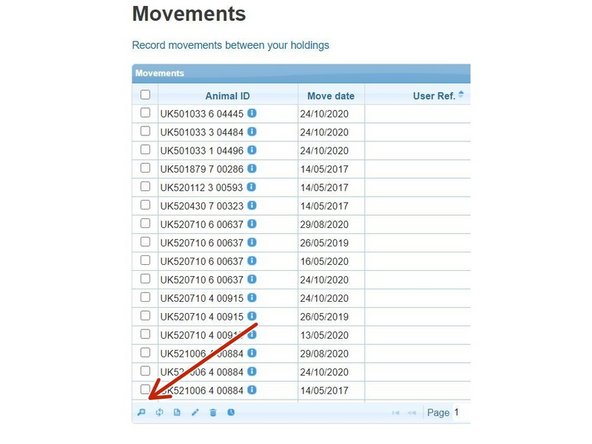 Use the magnifying glass search icon located in the bottom left corner of the table of movements