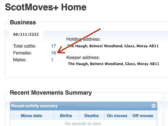 Click on the number of female animals