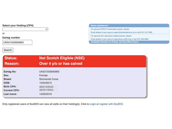 The second image shows the animal is not SPECC assured