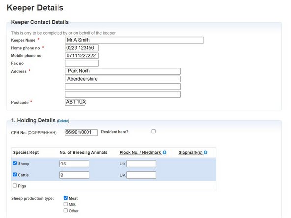 On the Keeper details page you can also add another holding and tick the Cattle Notifications box if you would like to receive notifications regarding brought in cattle requiring testing.
