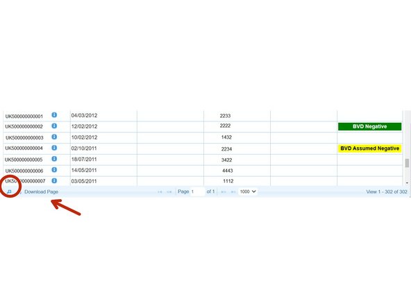 To search the BVD results for individual animals, click on the magnify glass circled red.