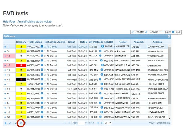 To refresh the table press the Reload grid icon circled red.