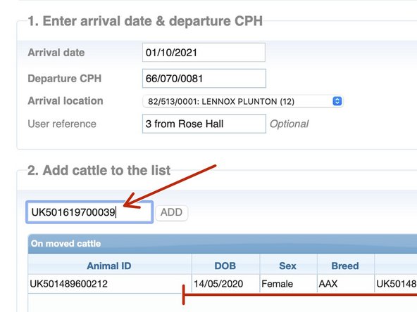 The animal IDs are found on their passports.  You can scan the QR code (available on the Scottish passports) or the bar code to enter the ID.