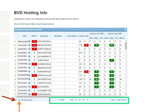 You can select how many records per page you view by clicking on the small black arrows within the green box, as shown in the first image.
