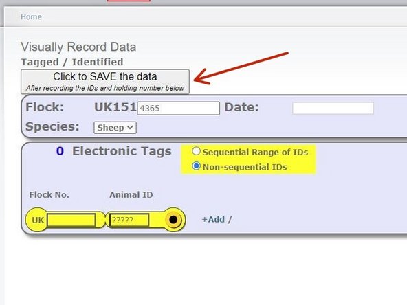 Once all data has been entered, click on Save at the top of the page