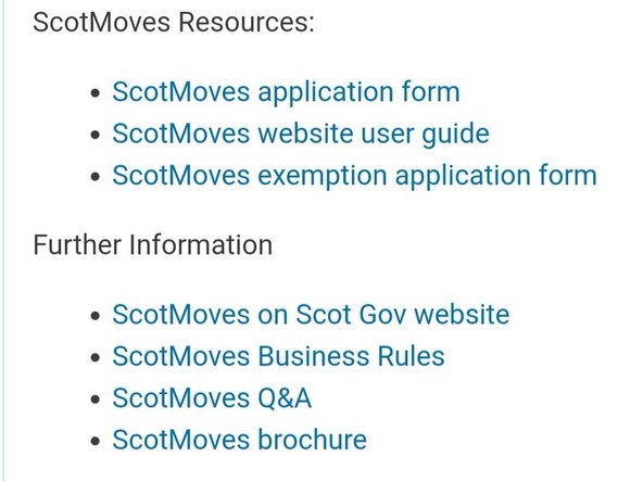 A brief overview of the ScotMoves system will show. Followed by two sets of links -