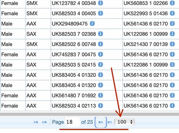 You can alter the number of births on a page by clicking on the number currently set.