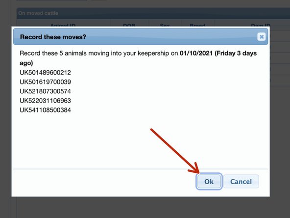 This is the confirmation. Please click Ok if you are happy with th eIDs presented in the box or cancel and goback and review if not.
