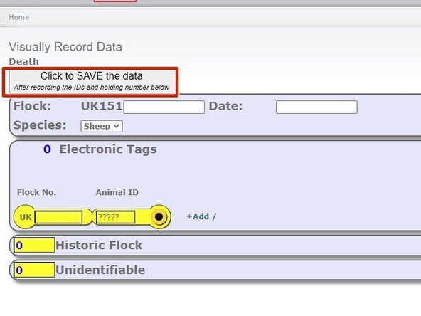 Lastly, click on Click to SAVE the data box at the top of the page.