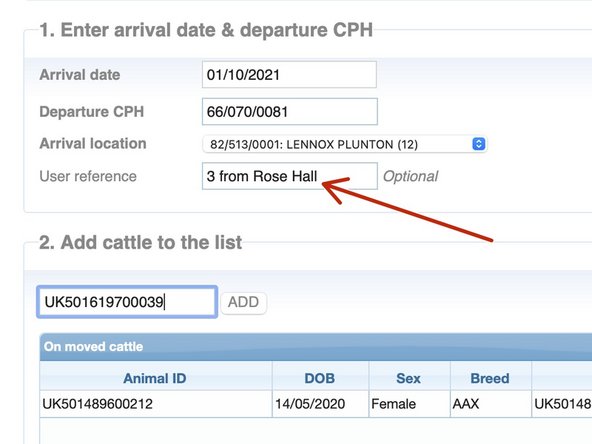 The user reference is for your use only.  For example, you may make a note regarding the purchase of the animals.