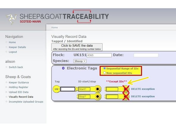 Select sequential or non-sequential for the tag ID range