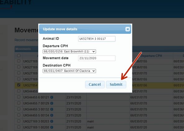 Update move details box will appear. from here you can amend the incorrect information.