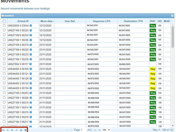 The Movements table will display all movements processed between your holdings.