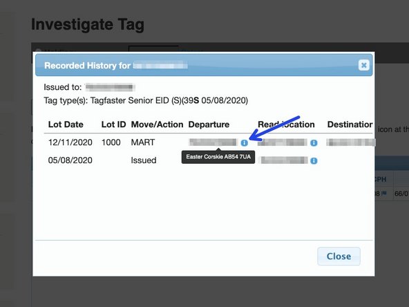 For further information, if you hover your mouse over the blue i, the address and postcode will appear for this holding number.