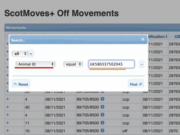 Select 'Animal ID' from the drop down.