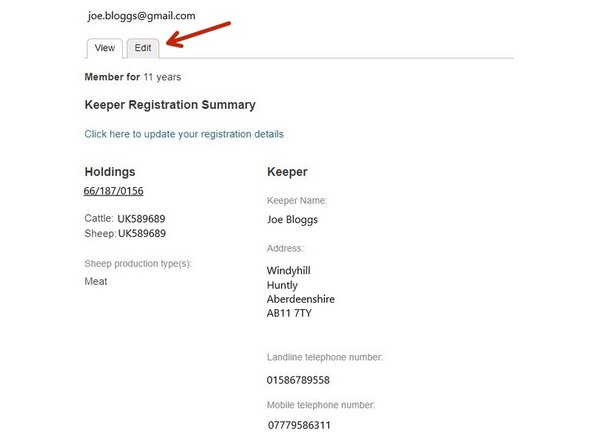 To change your email address or password, click on Edit.