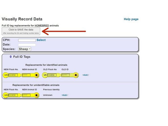 Click the button indicating to Click to SAVE the data, at the top