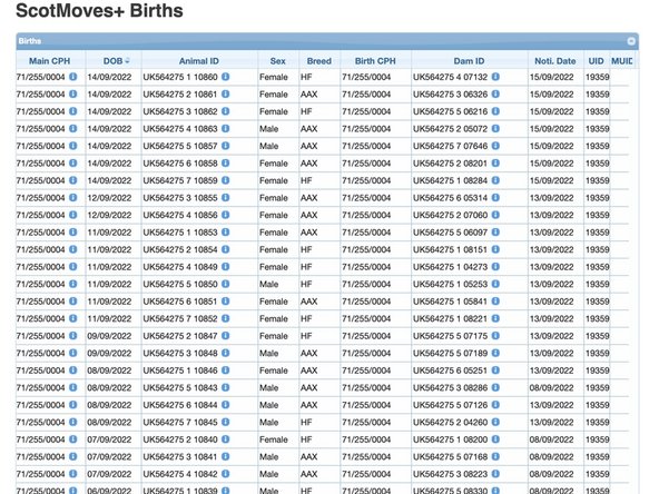 The search results are returned in a table