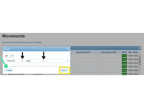 To create a specific search, click on the magnifying glass, as shown by the yellow arrow in the second image. A search box will appear, as shown in the third image. Select your search criteria from the drop down list. Once you have completed the 2 boxes with the search criteria, click on Find.