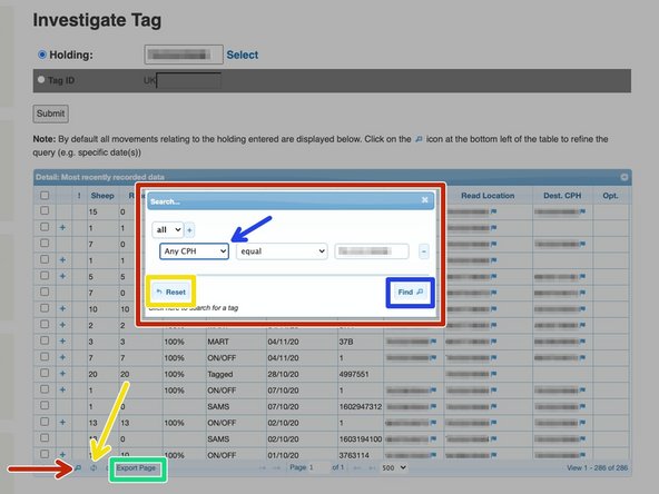 To narrow down a search, click on the magnifying glass at the bottom left of the table as shown by the red arrow and the box shown in red will appear.