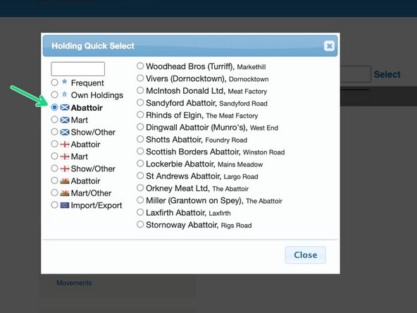 Click on the relevant section as shown in green and a further list of options will appear.