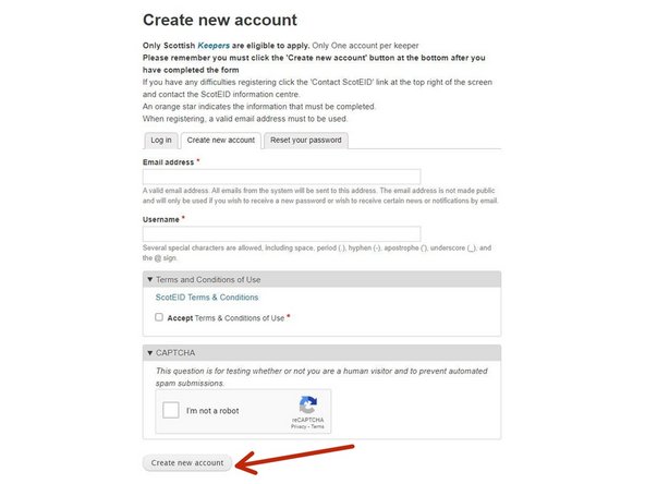 Attached here is now the part where you enter your email address and a username that you wish to use for your ScotEID account.