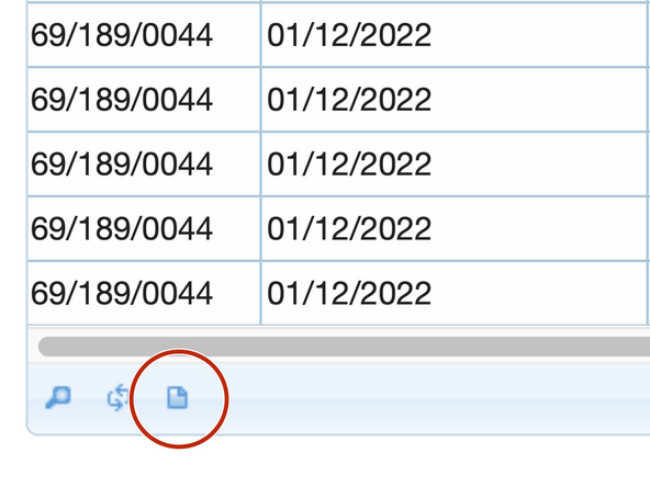 Clicking on the paper icon, bottom left, downloads the current table contents for that page.