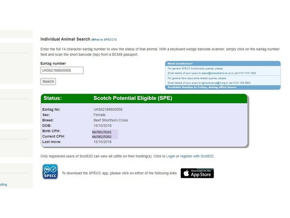 The third image shows an example of when the status of an animal might be ineligible and gives the reason.  This banner is red.