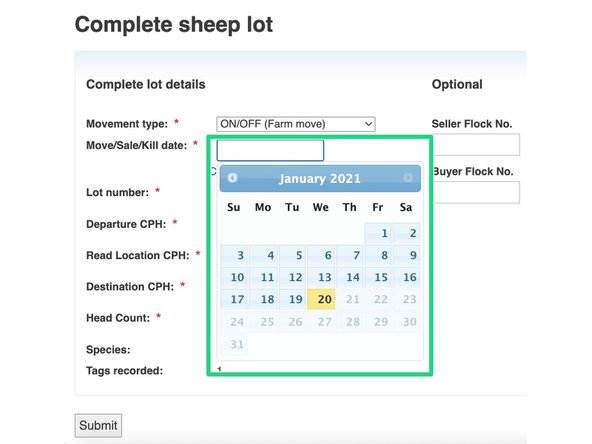 When you click on the date box, a calendar will appear for you to select the appropriate date.