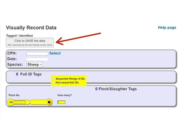 Once all data has been entered, click on Save at the top of the page