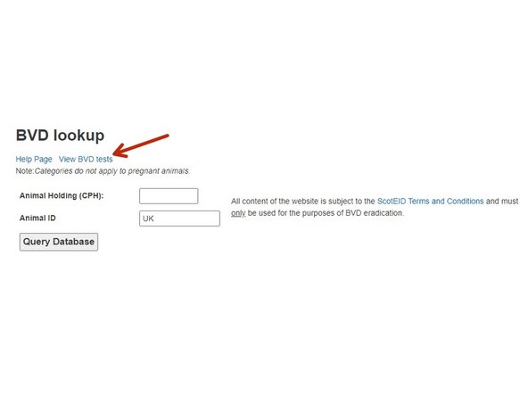 To view the testing for your holding, click on the View BVD tests link.