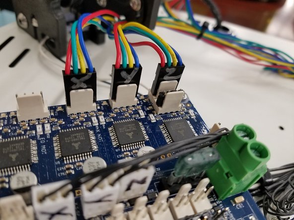 In this step you will connect your stepper motors to the Duet WiFi board.