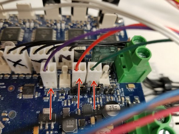 Install the HOT END FAN (1 purple wire in a 2 pin connector) connector in the FAN 2 position on the DUET board.