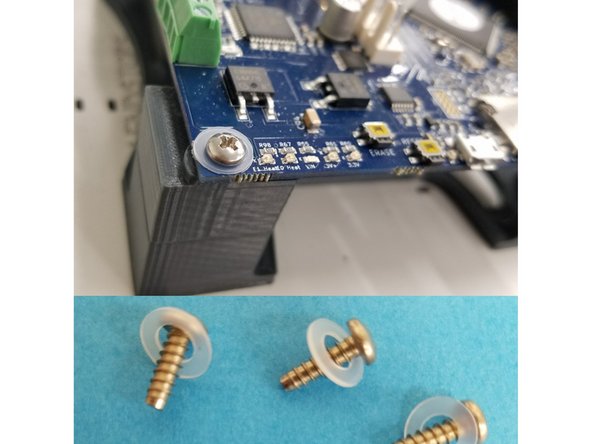 Now line up your Duet Wifi board with the 4 top holes of your 3d printed stand off and tighten it down using the four 3/8&quot; pan head screws and four Nylon washers. Do your best to keep the board as centered as possible.