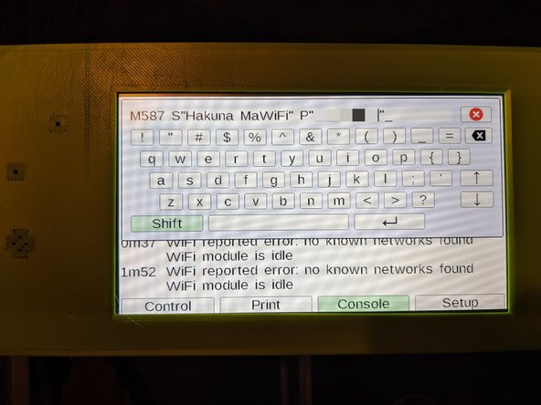 The next command you will type is M587 S"NetworkSSID" P"Password"