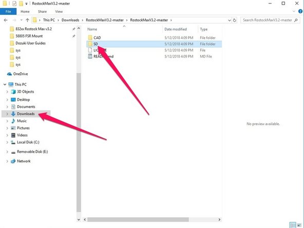 (RED ARROWS picture)  There may be more than one SD card folder in the file download.  For example, dual extrusion or WiFi, Ethernet or FSR probe or hotend probe, etc.