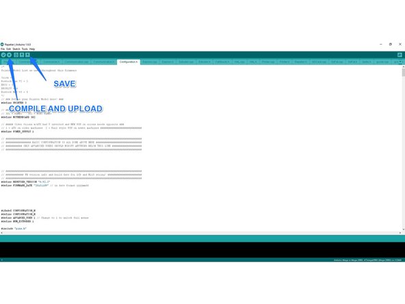 Click on the tab marked &quot;Configuration.h&quot;. Locate the line &quot;#define PRINTER&quot;. Change the value to match your printer model (default is 5 = Rostock Max v3)