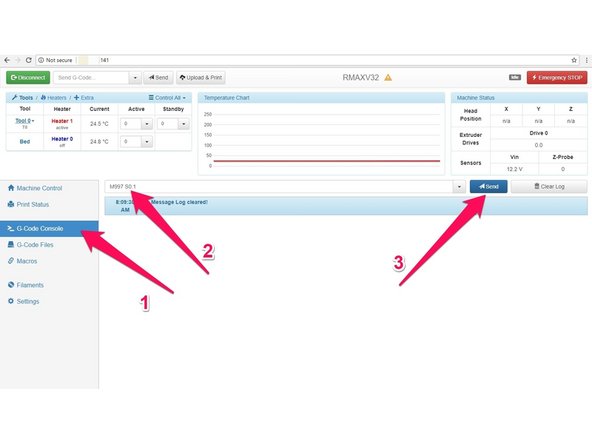 1  Once connected, navigate to the g-code console. Ensure you tell the system to detect your SD card by typing the M21 command