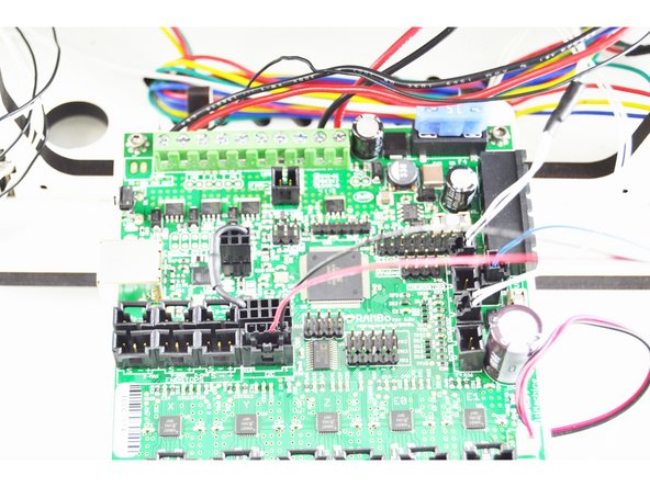 Plug the I2C wires (4 pin latching housing) into the RAMBo board in the I2C location. This connection is keyed. (shown in the image with an orange arrow)