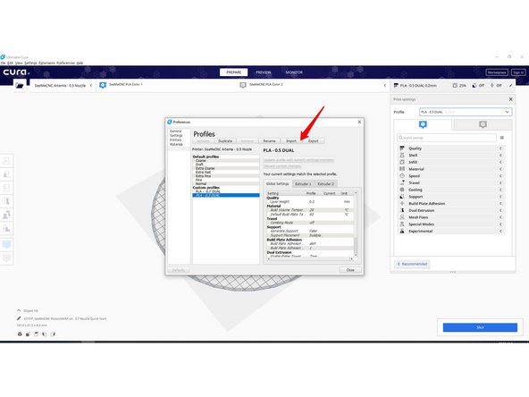Open the slicing profiles drop down menu and select &quot;Manage Profiles&quot;