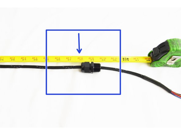 Measure 32&quot; from the end of the whip with the Pluggable 8 position Push-In Wire Terminal Plug and make a mark on the mesh loom (Applying a piece of tape works well)