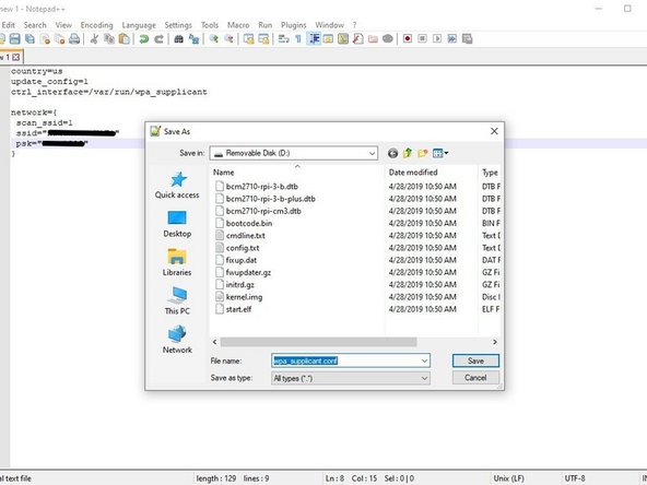Change MyNetworkSSID  and   Pa55w0rd1234 to your network ID and Password.  They both must be in quotes, so do not remove the quotes!