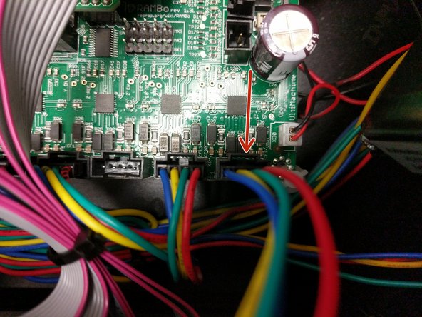Plug the new stepper motor into the E1 position on the RAMBo board. The original stepper motor should still be plugged into E0.