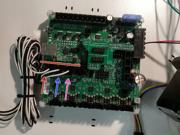 Plug the end stop wires in the correct locations on the RAMBo board in the MAX locations. Ensure that you get the correct X Y Z locations.