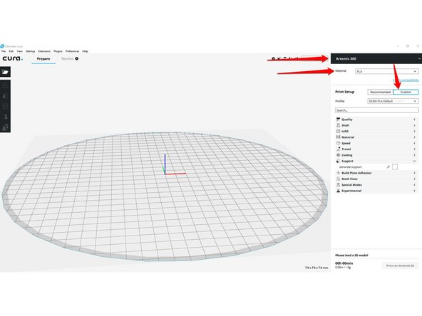 Ensure that the active Printer and Profile are the ones that you want to be active. (To change to a different profile, you need to click on CUSTOM)