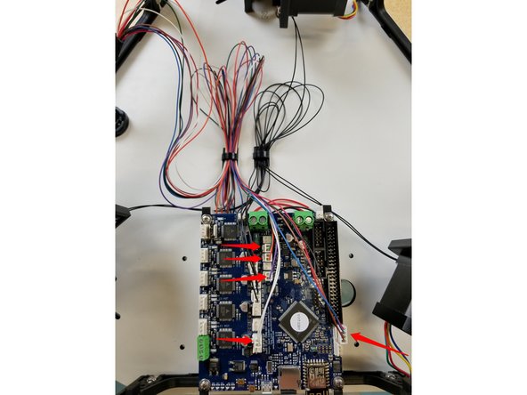 Install E0 TEMP (2 white wires in a 2 pin connector) connector in the location E0 TEMP position on the DUET board.