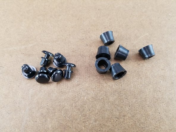 This step will use 6x panel stops and 6x nylon push rivets.