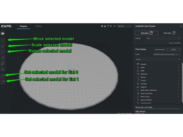 The Tools along the left edge of the screen are used for importing and editing your model (scale, orientation, etc)