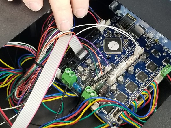 Plug the other end of the ribbon cable into your Duet control board in the location shown. The plug and housing are keyed, so it should only plug in in one direction.