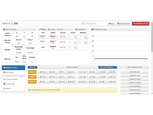 Your Duet should reboot and reconnect automatically. After it does this, you should notice two tools listed on the interface now. This means you did everything right!